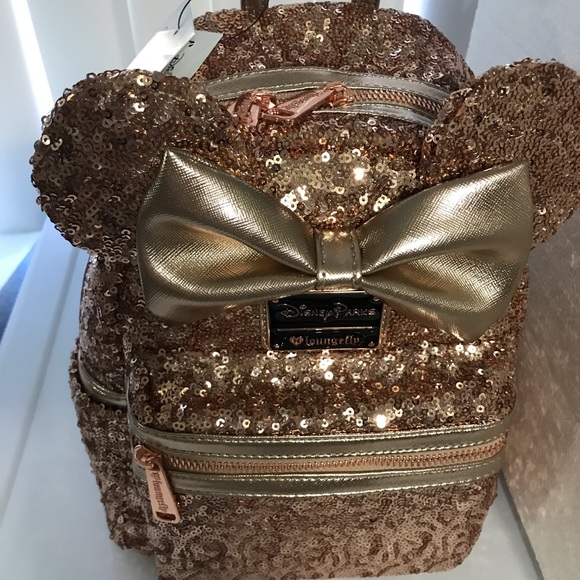 Disney Loungefly Rose Gold Sequin Minnie Backpack - Picture 5 of 7